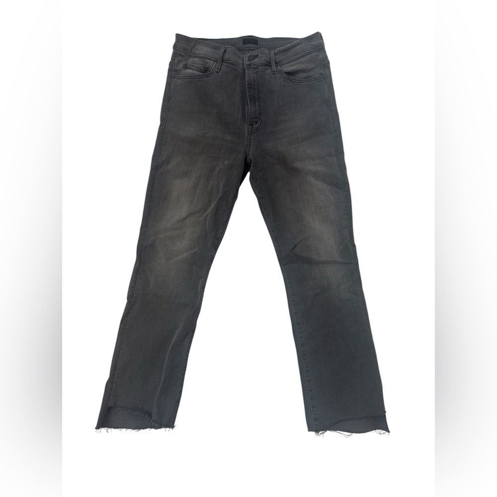 MOTHER High Rise Straight Jeans Washed Black Raw Hem Size 33